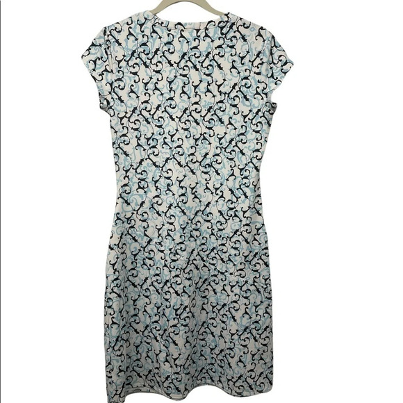 Athleta Faux Wrap Vine Scroll Nectar Dress Blue White size Small style 903732 - Picture 10 of 12